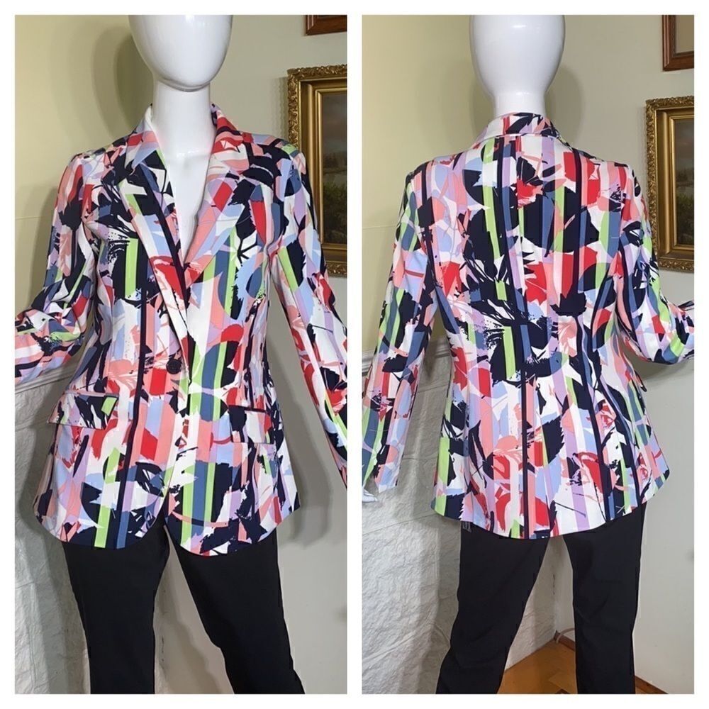 NWT DG2 Diane Gilman Fitted Single Breasted Multi Coloured Jacket
